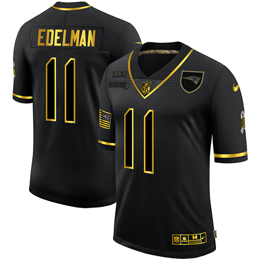 Men's New England Patriots #11 Julian Edelman 2020 Black/Gold Salute To Service Limited Stitched Jersey